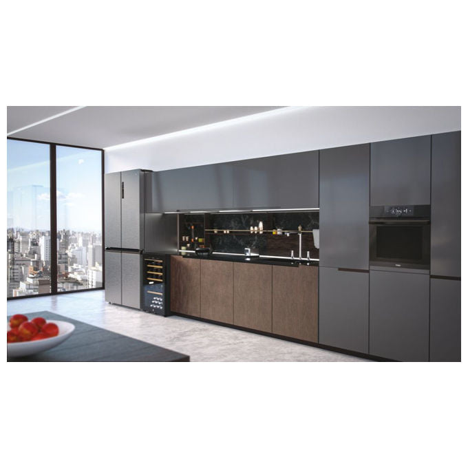 Haier HCR5919ENMM Frigorifero Americano Side by Side 643 Litri Classe E No Frost colore New Platinum Inox Cube 90 Serie 5