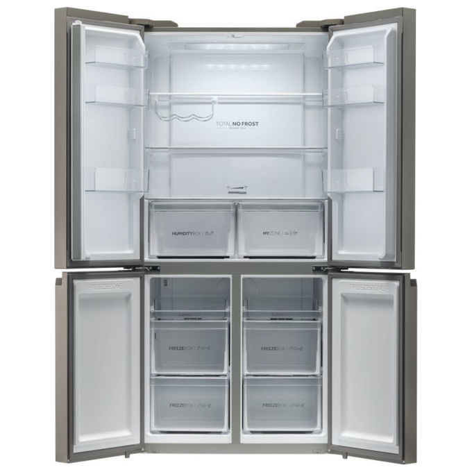Haier HCR5919ENMM Frigorifero Americano Side by Side 643 Litri Classe E No Frost colore New Platinum Inox Cube 90 Serie 5