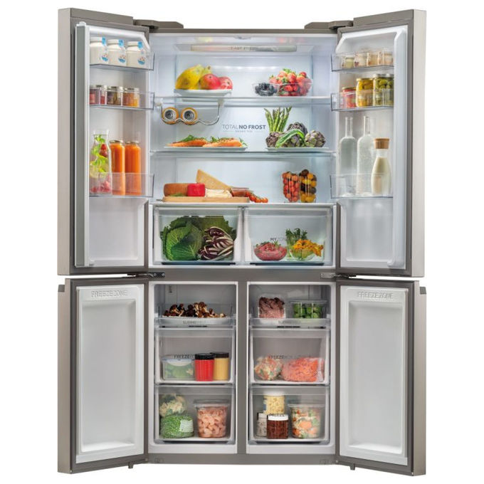 Haier HCR5919ENMM Frigorifero Americano Side by Side 643 Litri Classe E No Frost colore New Platinum Inox Cube 90 Serie 5