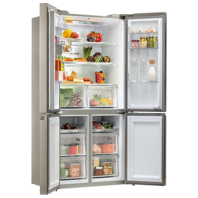 Haier HCR5919ENMM Frigorifero Americano Side by Side 643 Litri Classe E No Frost colore New Platinum Inox Cube 90 Serie 5