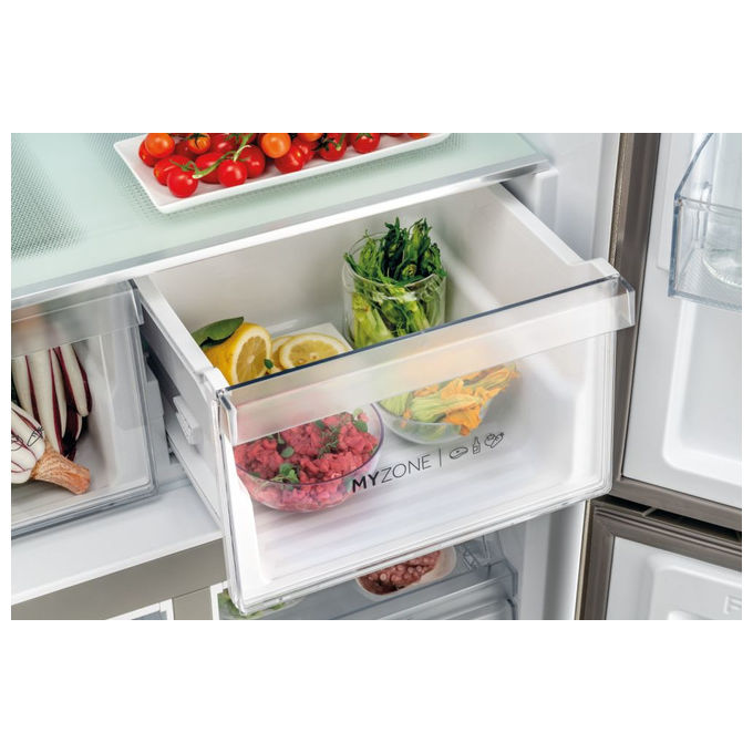 Haier HCR5919ENMM Frigorifero Americano Side by Side 643 Litri Classe E No Frost colore New Platinum Inox Cube 90 Serie 5