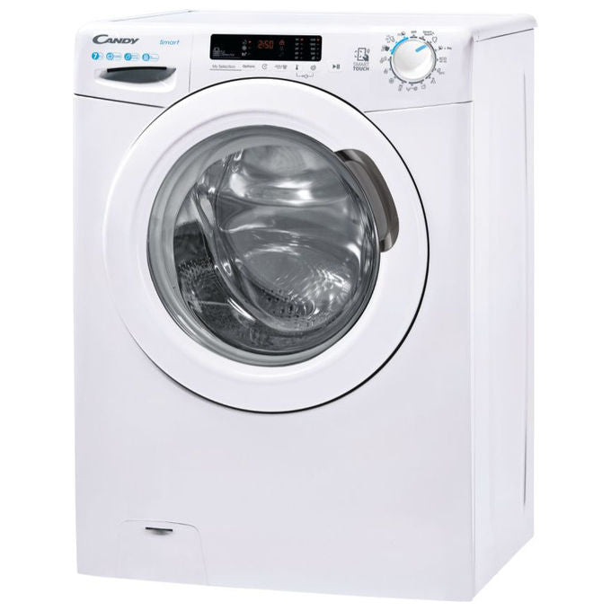 Candy CS4 1272DE-1-S – Lavatrice Slim a Carica Frontale 7 kg, 1200 rpm, Classe Energetica D, 16 Programmi con Kilo Detector e Controllo Remoto NFC (85×60×45 cm), Colore Bianco