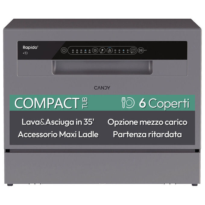 Candy RapidÓ CP 6E51LS Lavastoviglie Libera installazione 6 coperti Classe E Silver