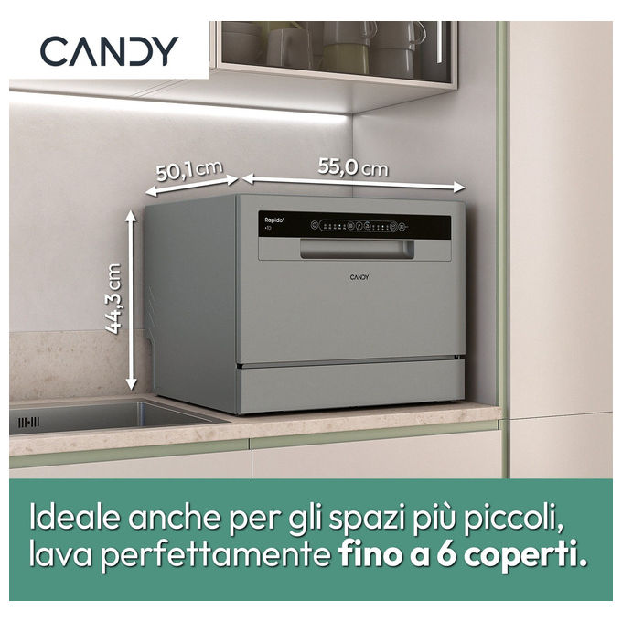 Candy RapidÓ CP 6E51LS Lavastoviglie Libera installazione 6 coperti Classe E Silver