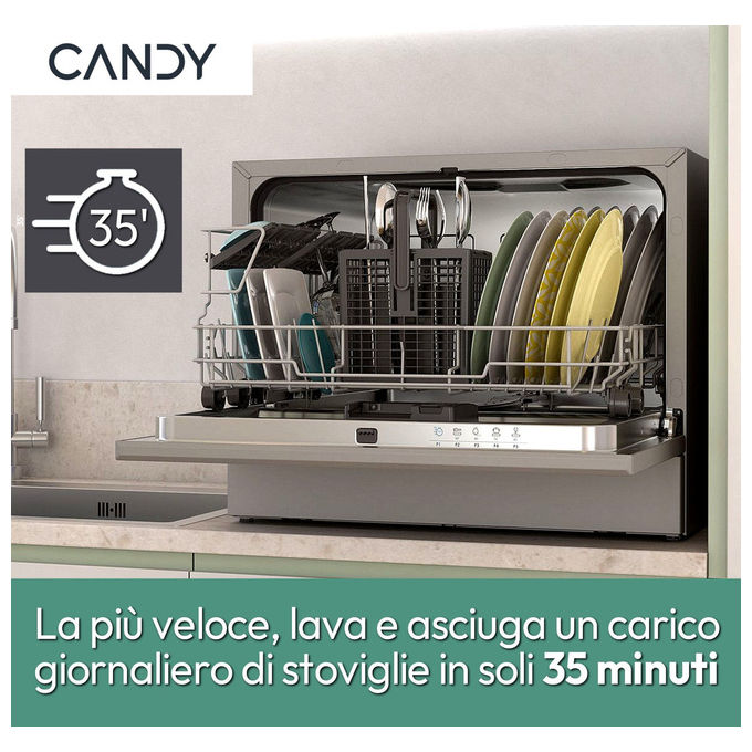 Candy RapidÓ CP 6E51LS Lavastoviglie Libera installazione 6 coperti Classe E Silver