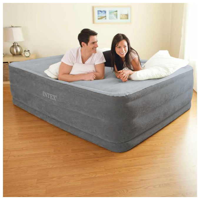 Intex Materasso Dura-Beam Comfort Plush Matrimoniale 152x203x56 Grigio per Piscine e Campeggio
