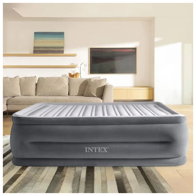 Intex Materasso Dura-Beam Comfort Plush Matrimoniale 152x203x56 Grigio per Piscine e Campeggio
