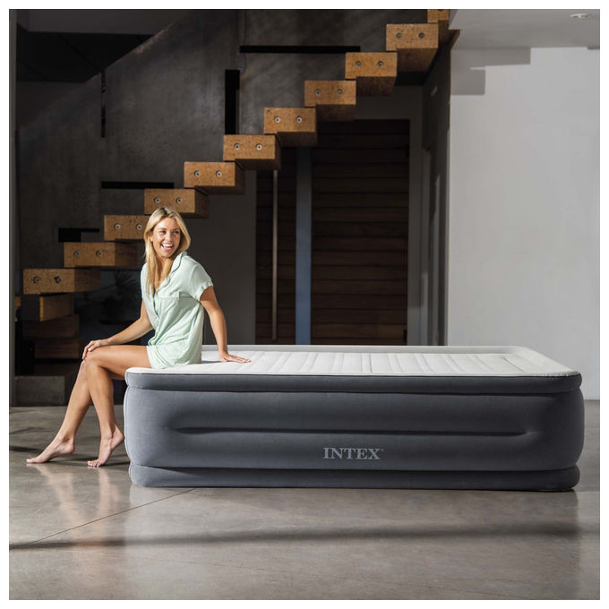 Intex Materasso Dura-Beam Comfort Plush Matrimoniale 152x203x56 Grigio per Piscine e Campeggio