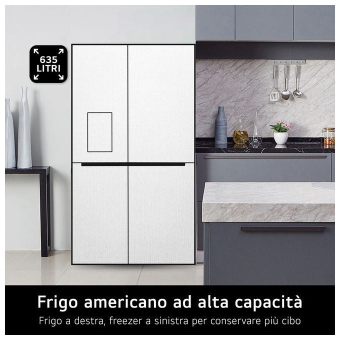 LG InstaView GSGV80PYLD.APYQEUR Frigorifero Side by Side 635 Litri Classe D No Frost Dispenser con allaccio Argento