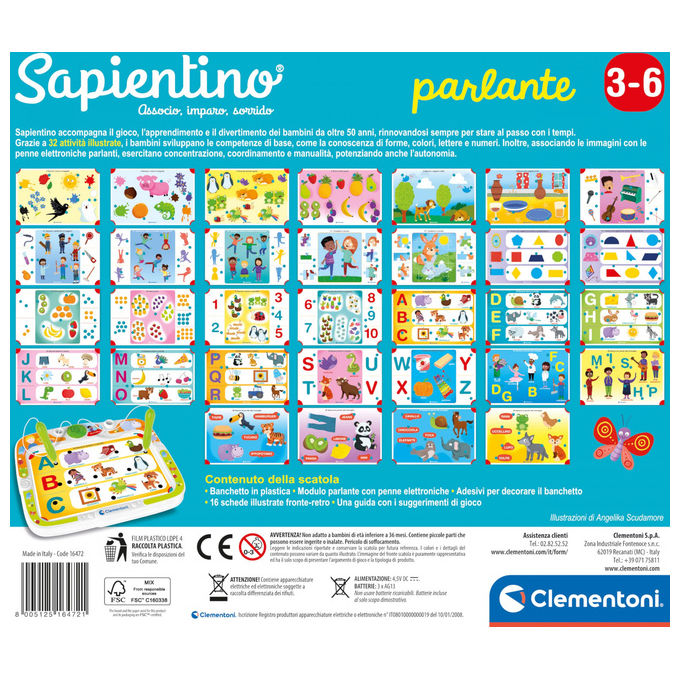 Clementoni 16472 Sapientino Parlante Gioco Educativo con Penne Interattive 3-6 Anni 16 Schede 32 Attivita' colore Multicolore
