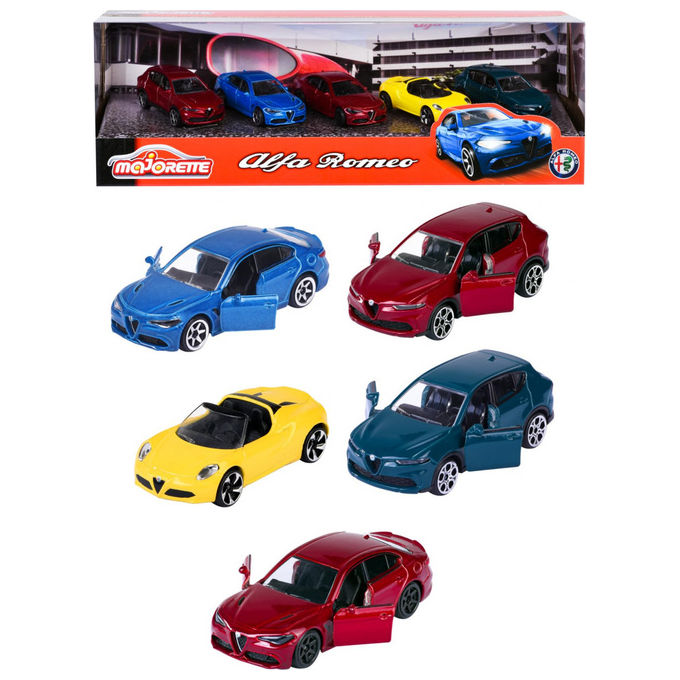 Majorette Set Regalo 5 Modelli Alfa Romeo 1:64 Metallo Pressofuso Parti Apribili