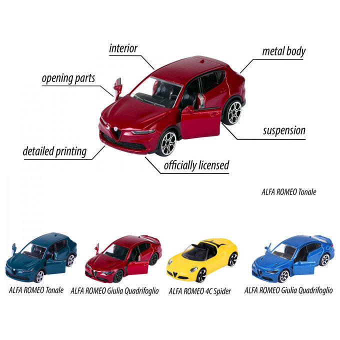 Majorette Set Regalo 5 Modelli Alfa Romeo 1:64 Metallo Pressofuso Parti Apribili
