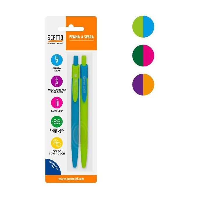 Scatto 2 Pezzi Penna Gommata 1mm Colori Assortiti