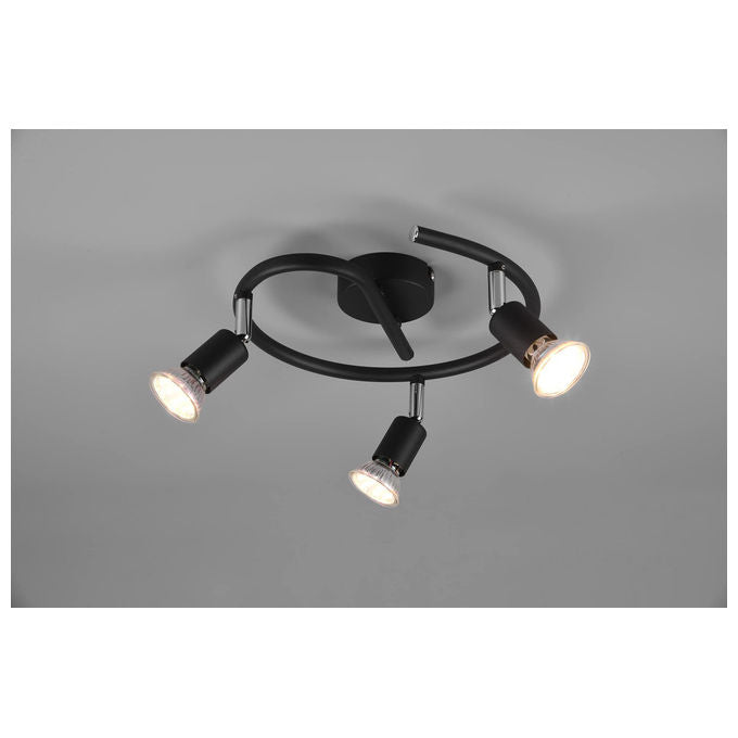Faretto RL LIVE YOUR LIGHT Paris R80913932 Nero Opaco 3 Luci GU10 28cm Diametro