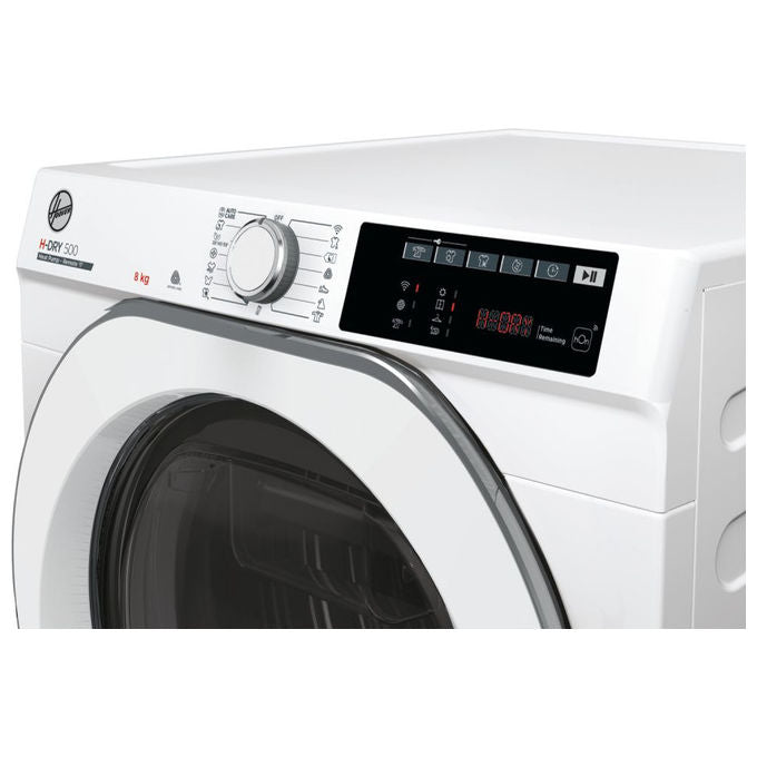 Hoover NDE H8A2TCEXS-S H-Dry 500 - Asciugatrice a pompa di calore 8 kg, Classe A++, connettivita' Wi-Fi + Bluetooth, programma Auto Care, (85x60x59 cm), Bianco