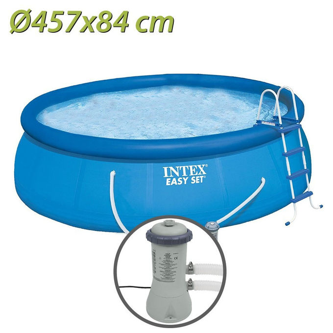 Intex Piscina Fuori Terra Easy Set 457x84 cm Rotonda Azzurra PVC Triplo Strato