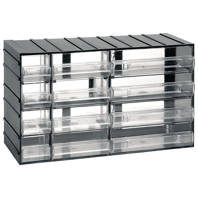 Artplast ZA1629 Serie 615 Cassettiera Modulare 12 Cassetti Trasparenti 3 Misure Assemblabile colore Nero