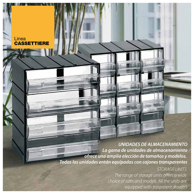 Artplast ZA1629 Serie 615 Cassettiera Modulare 12 Cassetti Trasparenti 3 Misure Assemblabile colore Nero