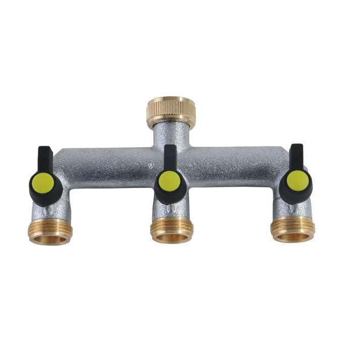 Aquatech 468B Distributore 3 Vie Rubinetto a Sfera 3-4'' Femmina 3 Uscite 3-4'' Maschio Ottone cromato