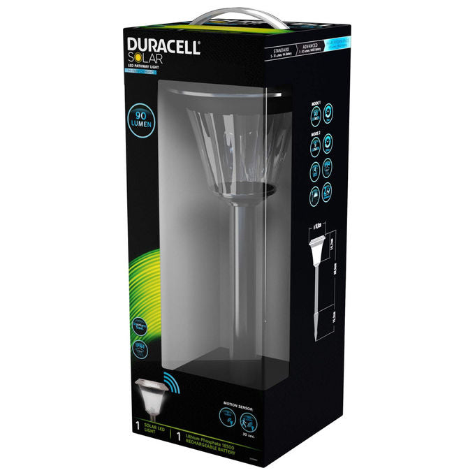 Duracell Lampada LED Esterno GL013NDU Nero Acciaio e Vetro Solare con Sensore