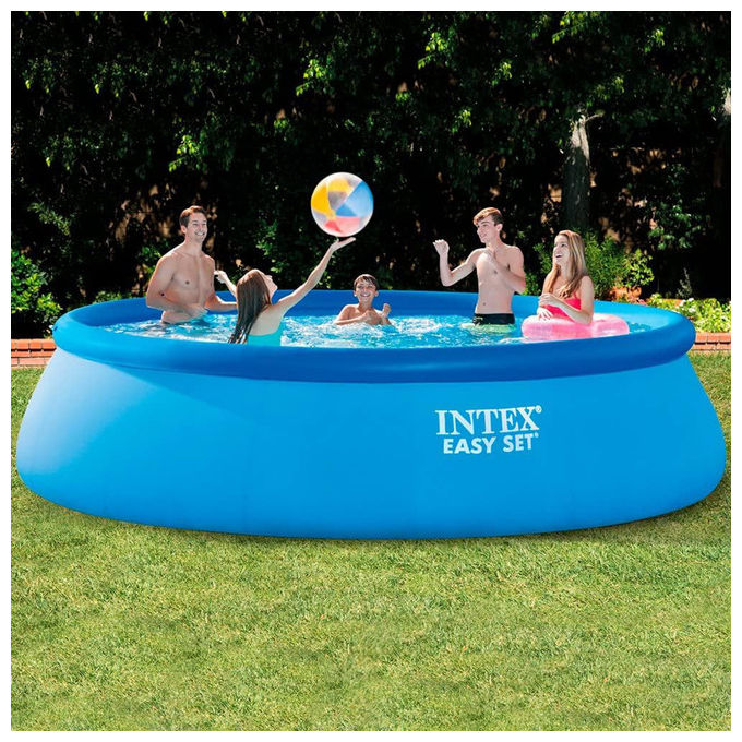 Intex 26166NP Easy Set Piscina Fuori Terra Gonfiabile Rotonda 457x107 cm 12430 L Pompa Filtro 3785 L-h Scaletta colore Blu