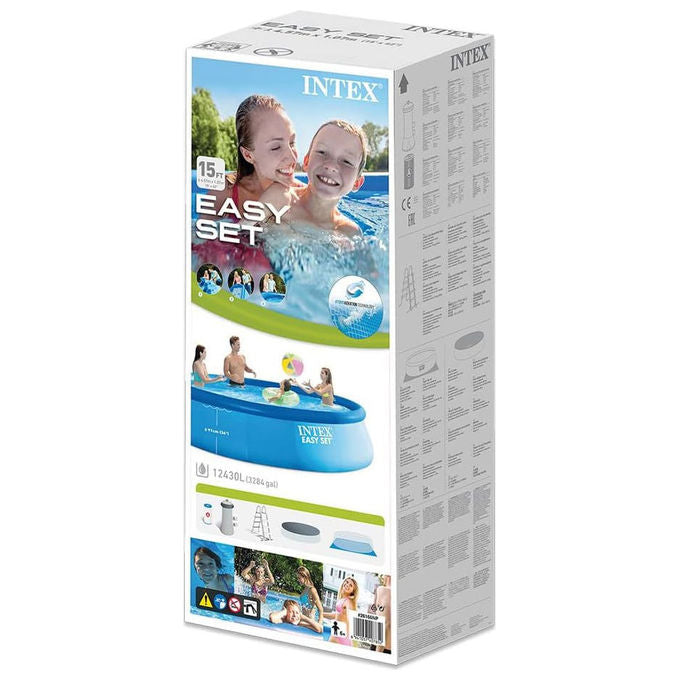 Intex 26166NP Easy Set Piscina Fuori Terra Gonfiabile Rotonda 457x107 cm 12430 L Pompa Filtro 3785 L-h Scaletta colore Blu