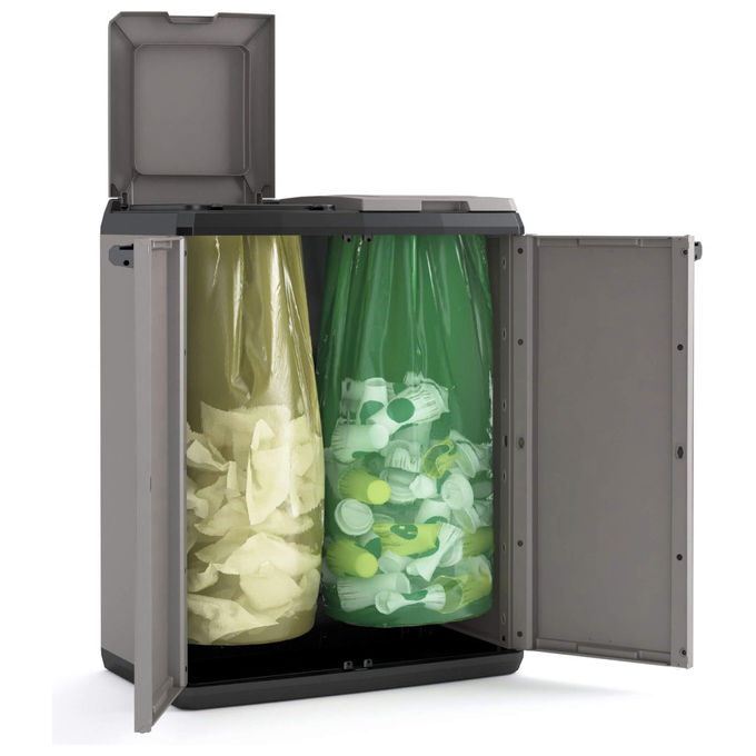 Keter 9736000 Split Cabinet Recycling Basic Armadio Raccolta Differenziata 110 L 2 Compartimenti 68x39x85 cm colore Grigio