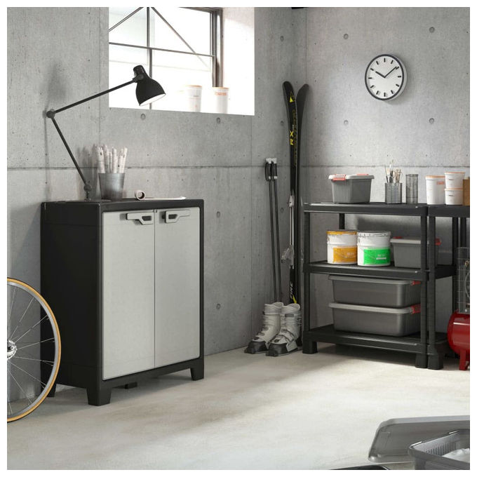 Keter 9762000 Titan Basso Armadio da Esterno 2 Ripiani Regolabili 30 Kg Certificazione IPX3 80x44x100 cm colore Grigio