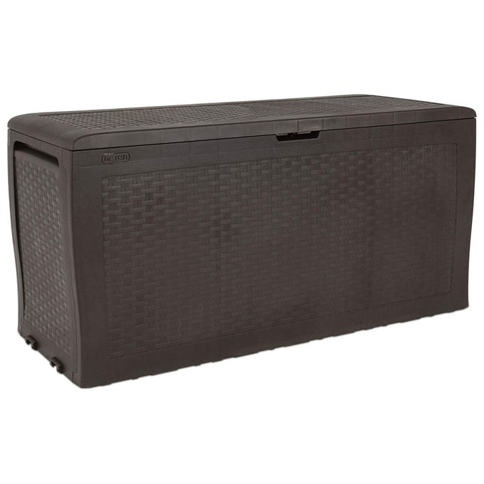 Keter K250109 Samoa Baule Cassapanca da Esterno in Resina 270 L con Ruote Effetto Rattan colore Marrone