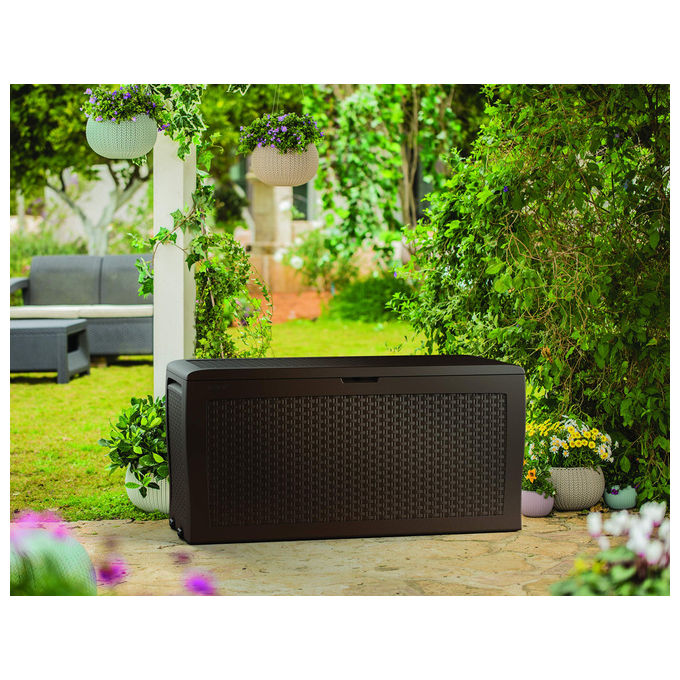 Keter K250109 Samoa Baule Cassapanca da Esterno in Resina 270 L con Ruote Effetto Rattan colore Marrone