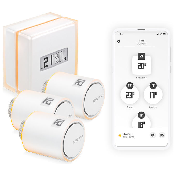 Netatmo Termostato Smart con 3 Valvole Kit Completo di Controllo Termico Intelligente per la Casa