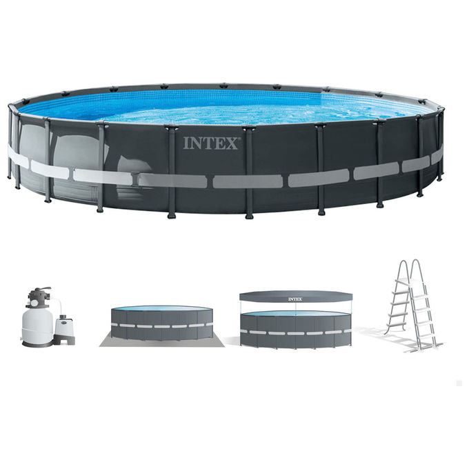 Intex 26334NP Piscina Fuori Terra Ultra XTR Frame Rotonda Pompa Filtro 7900 L-h Scaletta Telo Base e Copertura 30079 L Acciaio e PVC Grigio 610x122 cm 610x122cm Rotonda Accessori