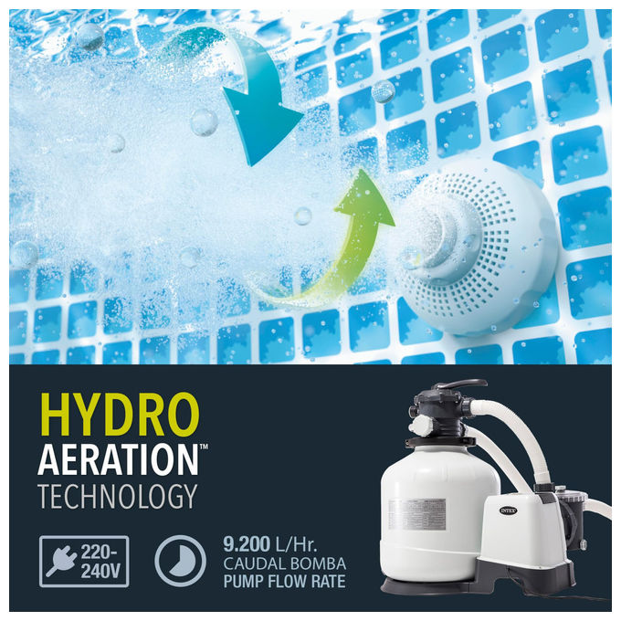 Intex Pompa a Sabbia 10000 L-H Flusso Acqua da 10.500 L-H, Flusso Sistema Da 8.000 L-H Bianco