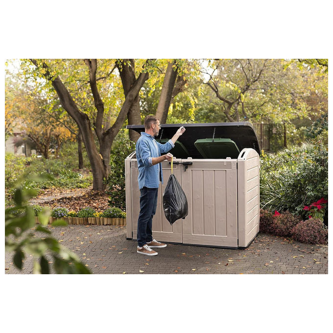 Keter 17199414 Store-It-Out Ultra Box Portattrezzi in Resina 2000L Pavimento Incluso Chiusura Lucchettabile colore Beige e Marrone
