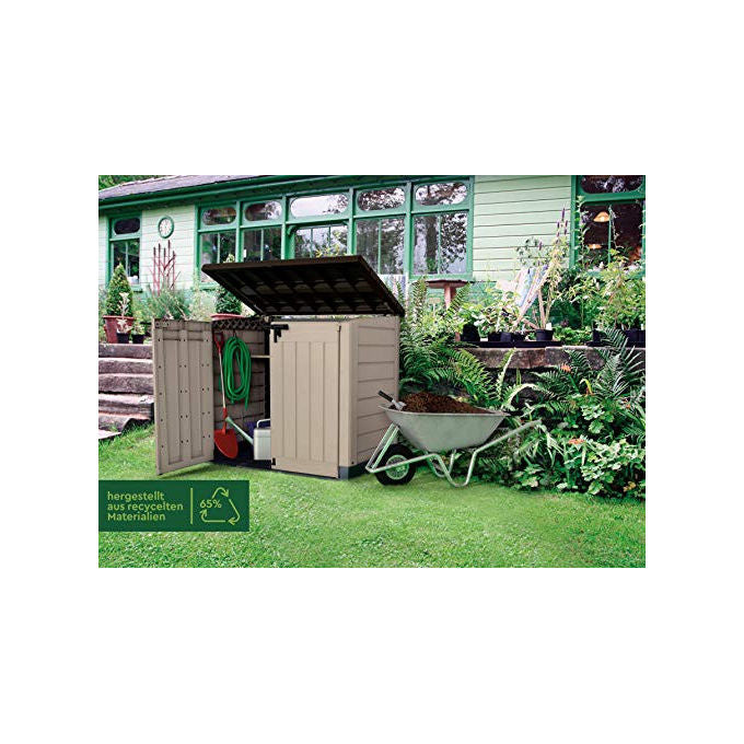 Keter 17199416 Store-It-Out MAX Portattrezzi da Esterno in Resina 1200 L con Pavimento incluso Chiudibile a Chiave colore Beige