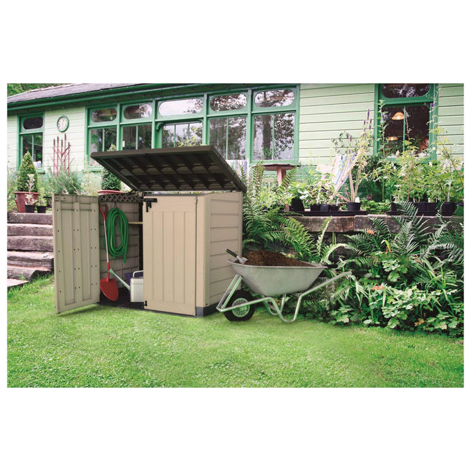 Keter 17199416 Store-It-Out MAX Portattrezzi da Esterno in Resina 1200 L con Pavimento incluso Chiudibile a Chiave colore Beige