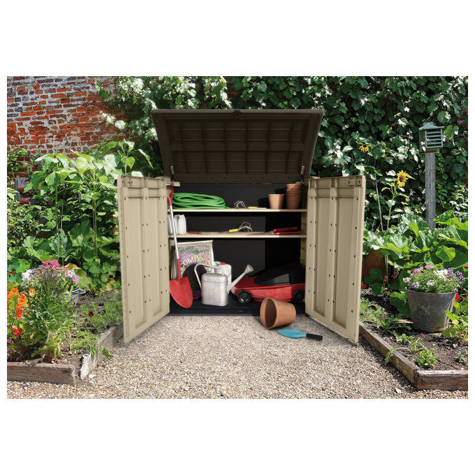 Keter 17199415 Store-It-Out Arc Box Portattrezzi da Giardino 1200 litri Doppia Porta Pavimento Incluso colore Beige