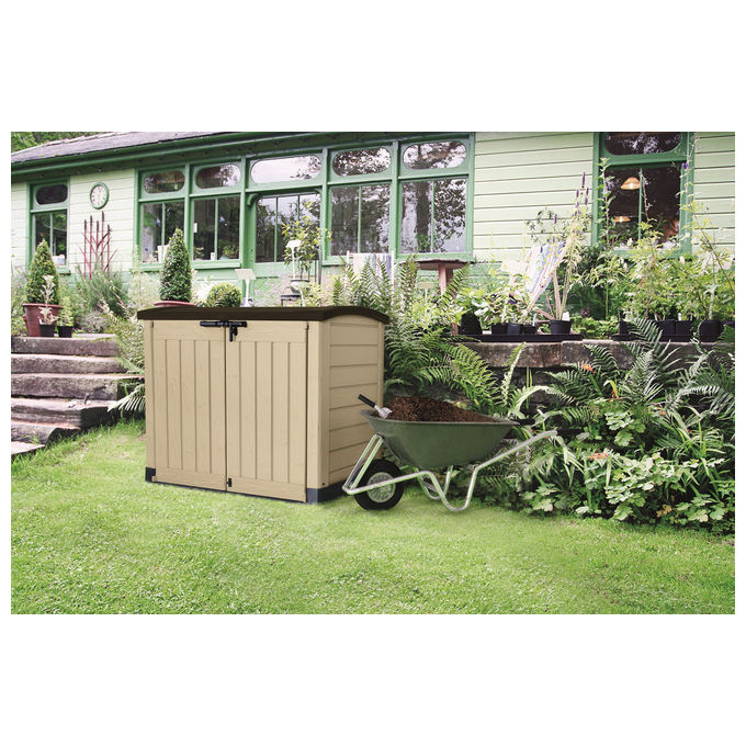Keter 17199415 Store-It-Out Arc Box Portattrezzi da Giardino 1200 litri Doppia Porta Pavimento Incluso colore Beige