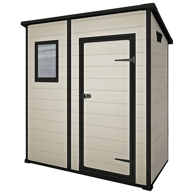 Keter 229790 Manor Pent Casetta da Giardino Addossata in Resina 183.5x111x200.5 cm Pavimento Incluso Lucchettabile colore Beige
