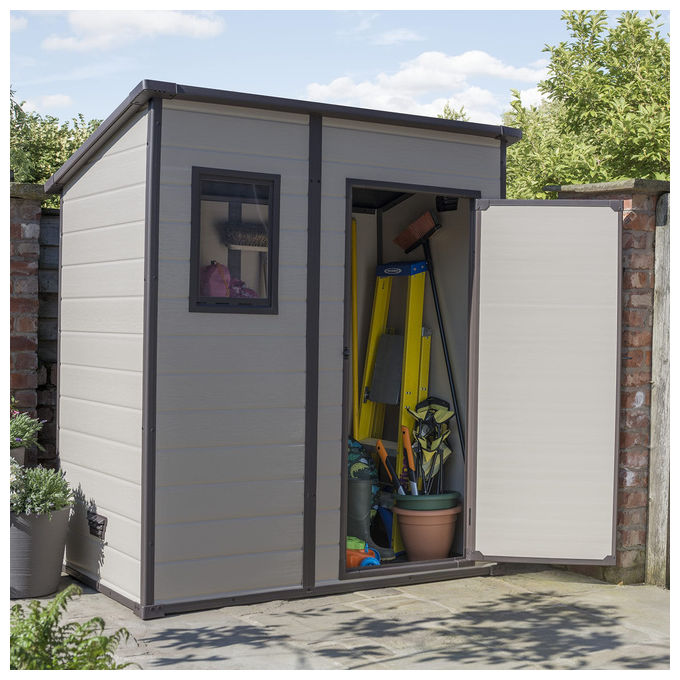 Keter 229790 Manor Pent Casetta da Giardino Addossata in Resina 183.5x111x200.5 cm Pavimento Incluso Lucchettabile colore Beige