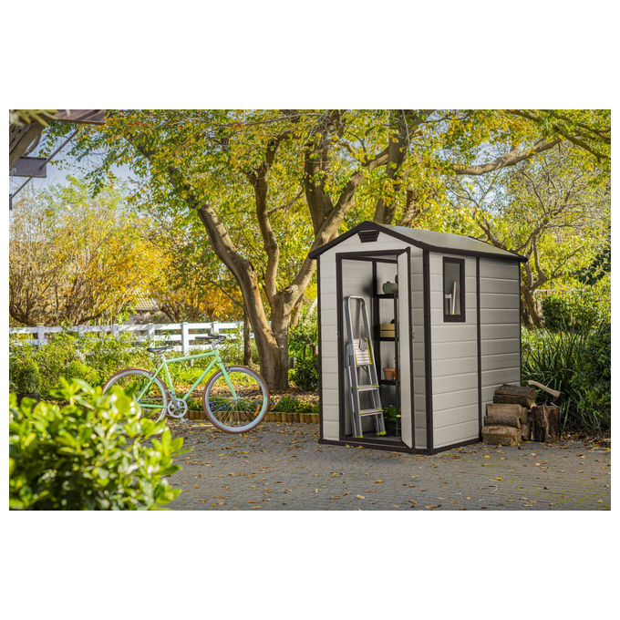Keter 240025 Manor Casetta da Giardino in Resina con Finestra e Pavimento Incluso 130x192x198 cm colore Beige