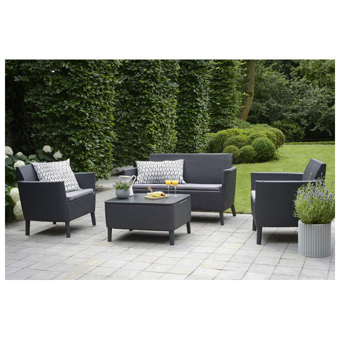 Keter Set da Giardino Salemo Lounge Composto da 2 Poltrone, Divano a 2 Posti e Tavolino, Grafite