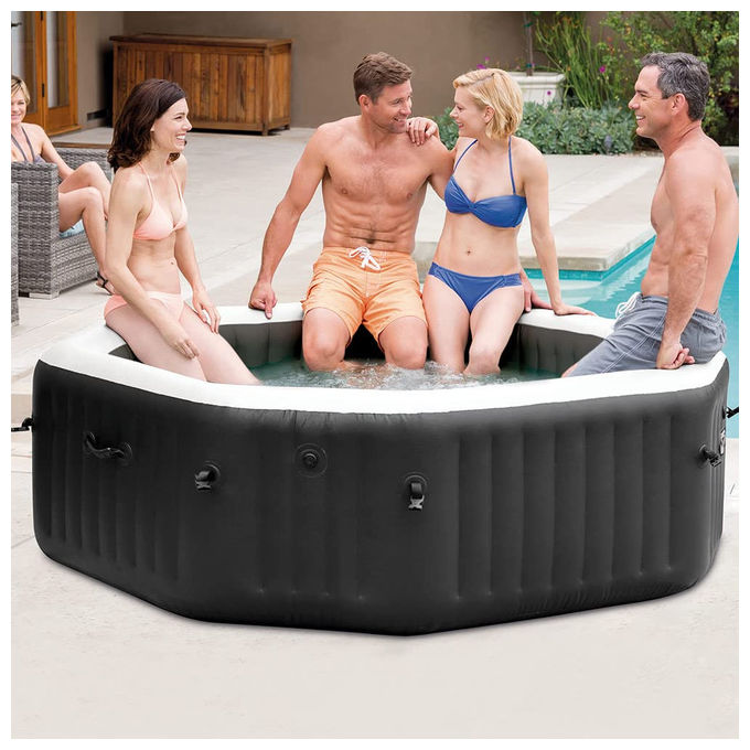 Intex Pure Spa Bubble E Jet Massage Deluxe Ottagonale 201X71 Cm 4 Posti Con Pompa, Riscaldatore, Sistema Purificazione Acqua, Clorinatore, 2 Poggia Testa, I,1