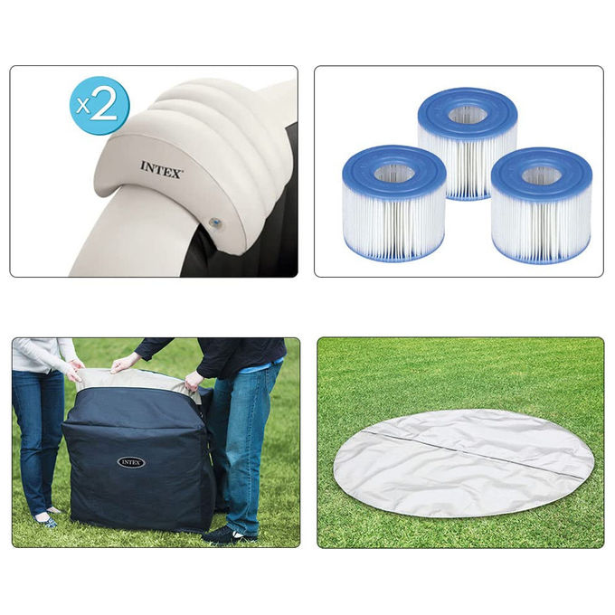 Intex Pure Spa Bubble E Jet Massage Deluxe Ottagonale 201X71 Cm 4 Posti Con Pompa, Riscaldatore, Sistema Purificazione Acqua, Clorinatore, 2 Poggia Testa, I,1