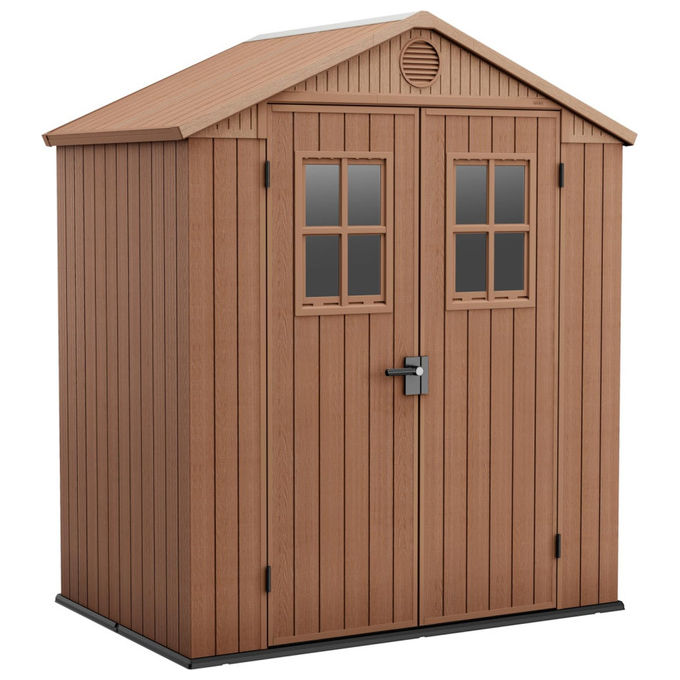 Keter 255777 Darwin 6x4 Casetta da Giardino in Resina Effetto Legno Pavimento Incluso 190x122x221 cm colore Marrone