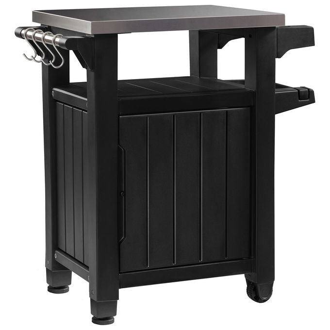Keter 230850 Unity Tavolino da Esterno per Barbecue Piano Acciaio Inox 304 con Ruote 70x54x90 cm colore Grafite