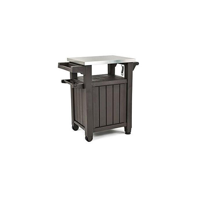 Keter 230850 Unity Tavolino da Esterno per Barbecue Piano Acciaio Inox 304 con Ruote 70x54x90 cm colore Grafite