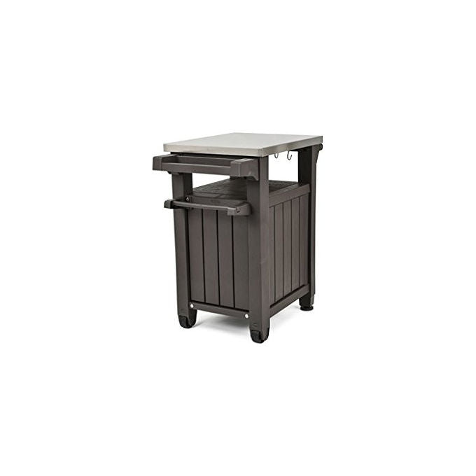 Keter 230850 Unity Tavolino da Esterno per Barbecue Piano Acciaio Inox 304 con Ruote 70x54x90 cm colore Grafite
