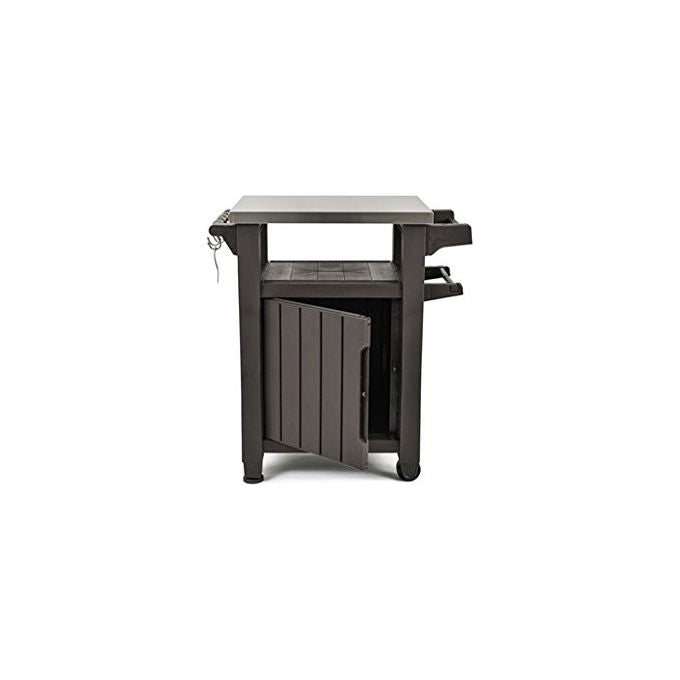 Keter 230850 Unity Tavolino da Esterno per Barbecue Piano Acciaio Inox 304 con Ruote 70x54x90 cm colore Grafite