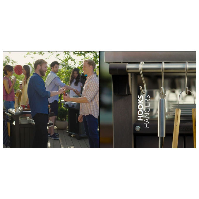 Keter 230850 Unity Tavolino da Esterno per Barbecue Piano Acciaio Inox 304 con Ruote 70x54x90 cm colore Grafite